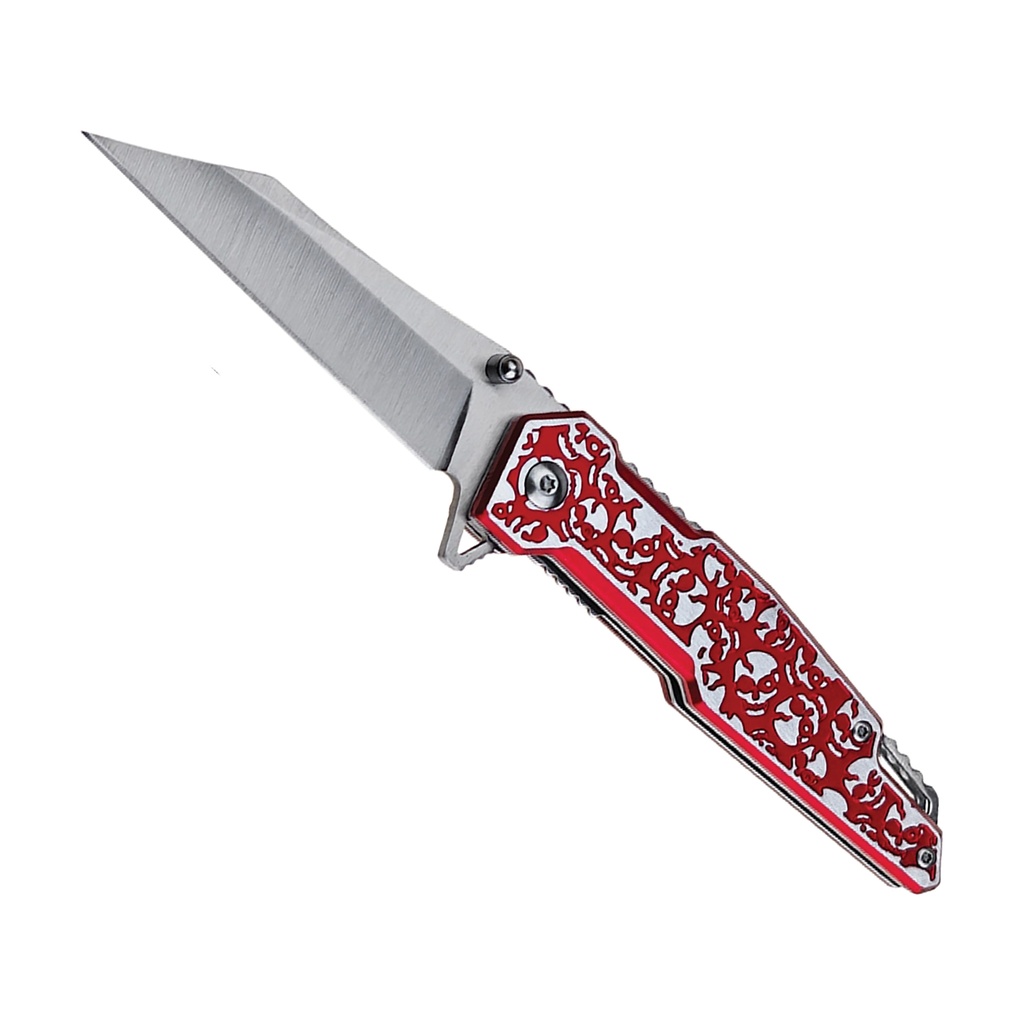 SAMPLE -Venom Kiss Skull-Engraved Spring Assisted Knife - Red Aluminum