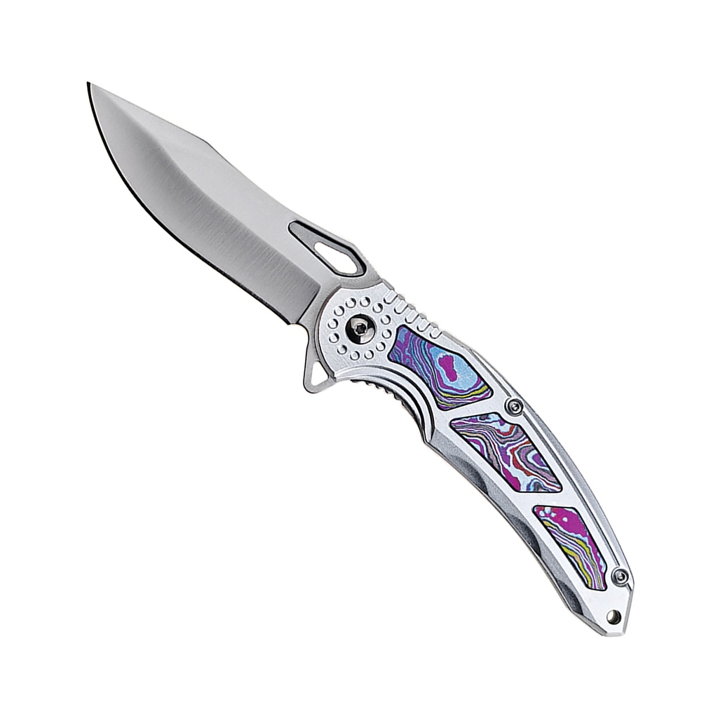 SAMPLE -Mystic Flame Quick-Deploy Spring Assisted Knife - Purple Inlay