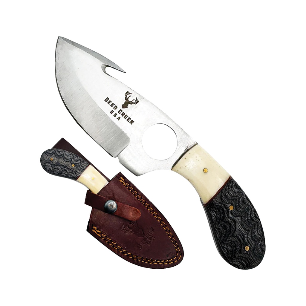 SAMPLE -Trailbone Precision Gut Hook Hunting Knife - Bone & Black Pakkawood