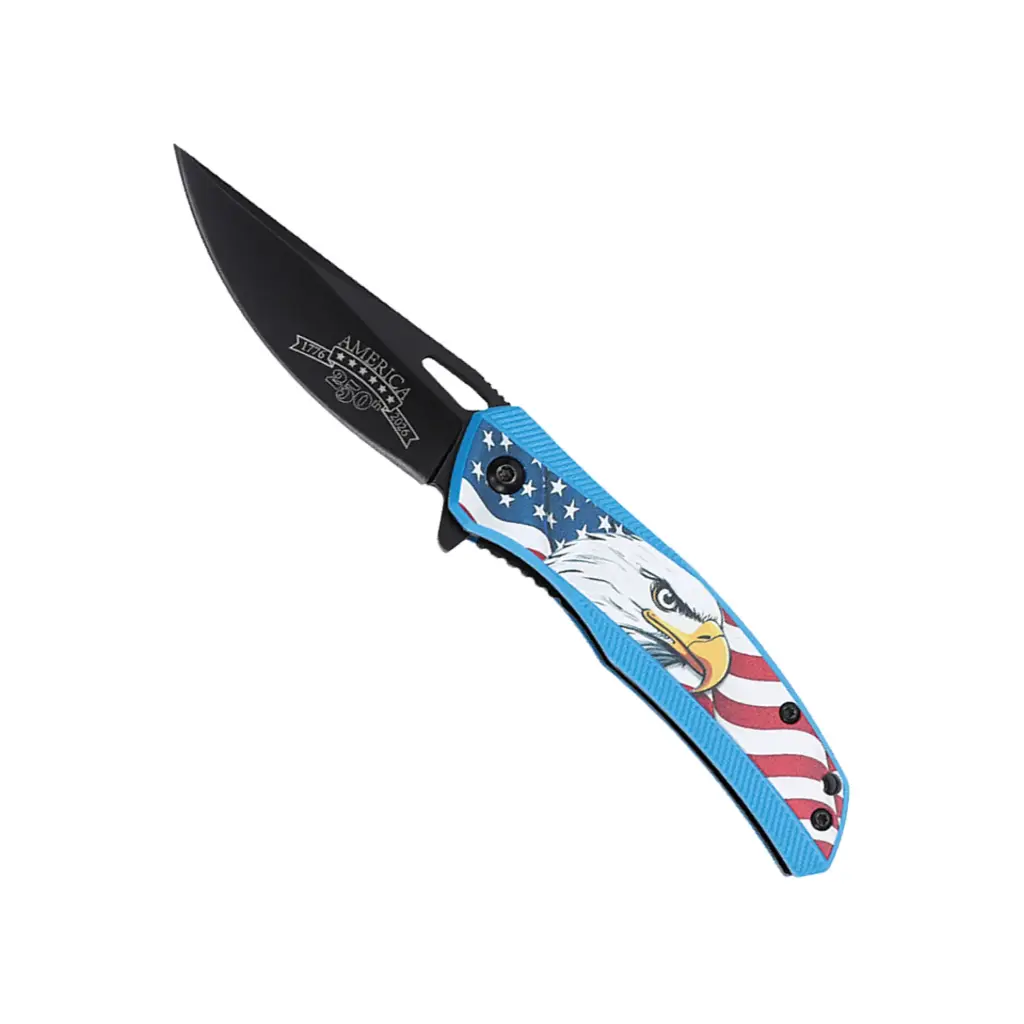 SAMPLE - Eagle Honor Patriotic Spring Assisted Knife - Blue Aluminum