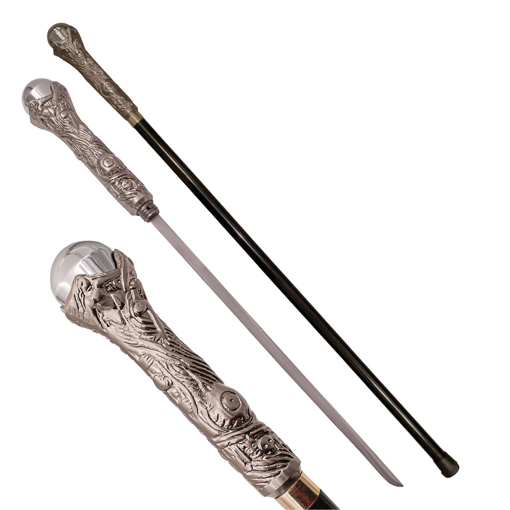 Crystal Crown Orb Display Sword Cane - Black Steel