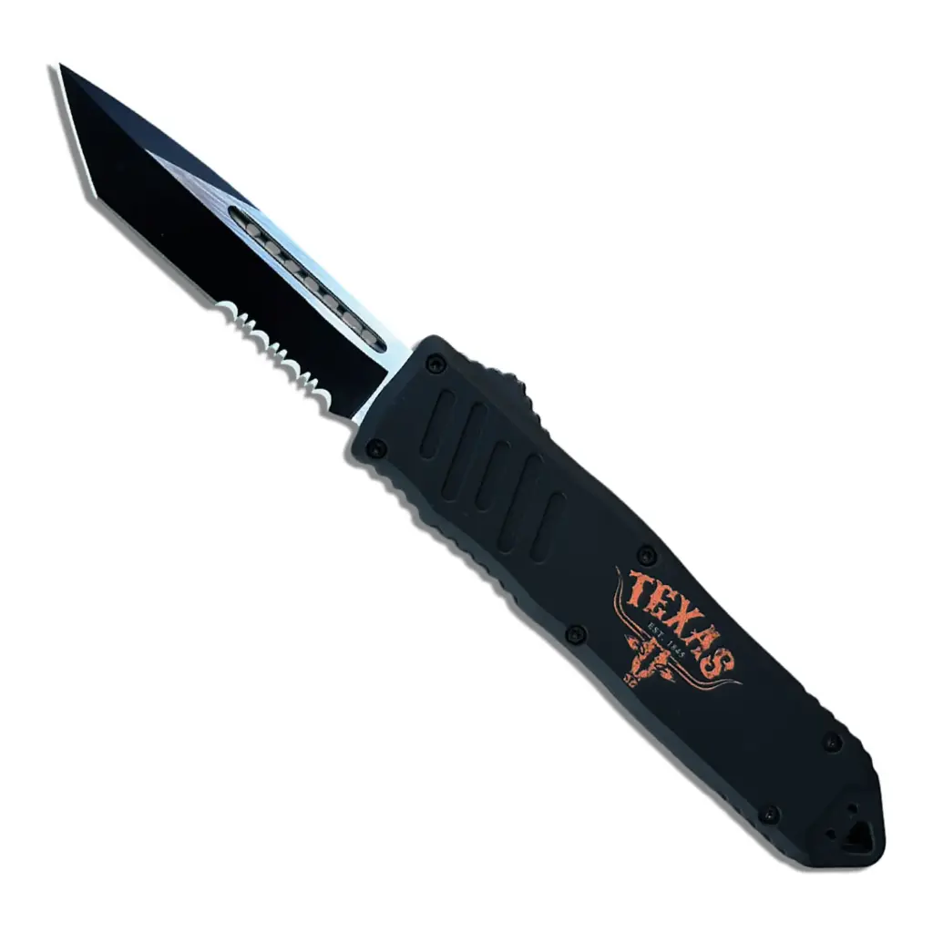Longhorn Stampede Double-Action Out-the-Front Knife - Black Zinc Alloy
