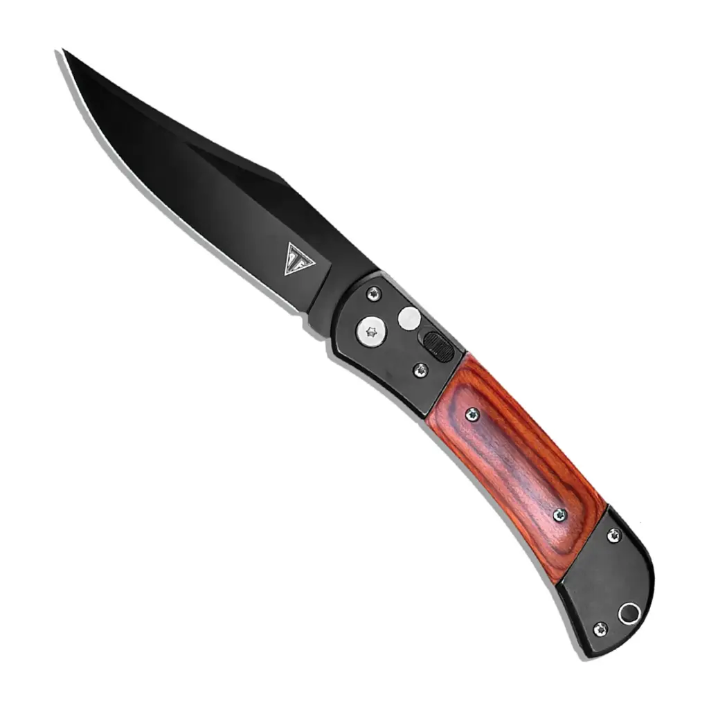 Shadow Guard Safety-Lock Automatic Knife - Wood Inlay