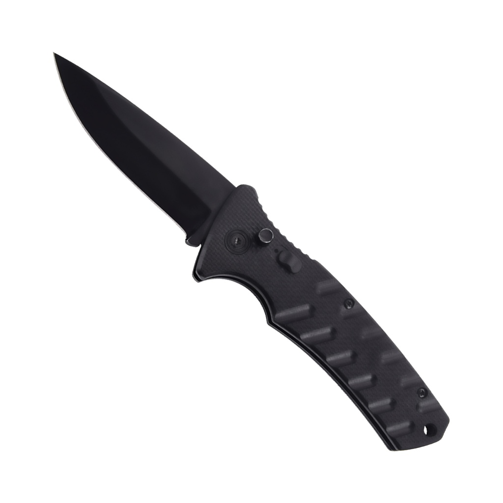 Stealth Jimp Quick-Control Button-Lock Folding Knife - Black Aluminum