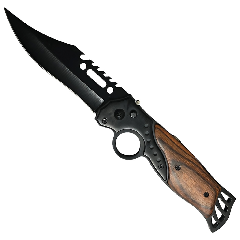 Night Beacon Built-In LED Automatic Knife - Wood Black