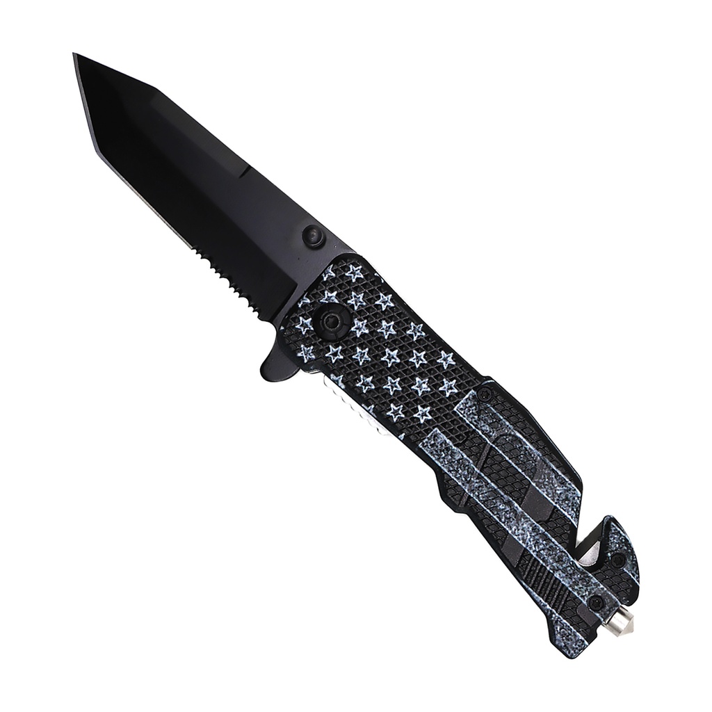 Liberty Edge Serrated Spring-Assisted Knife - Black USA Flag