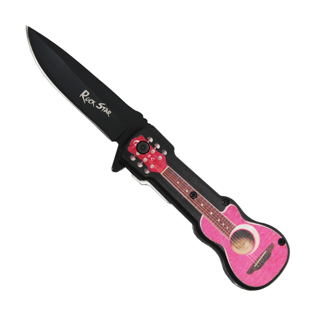 Backstage Rhythm Quick-Deploy Assisted Opening Knife - Pink Guitar