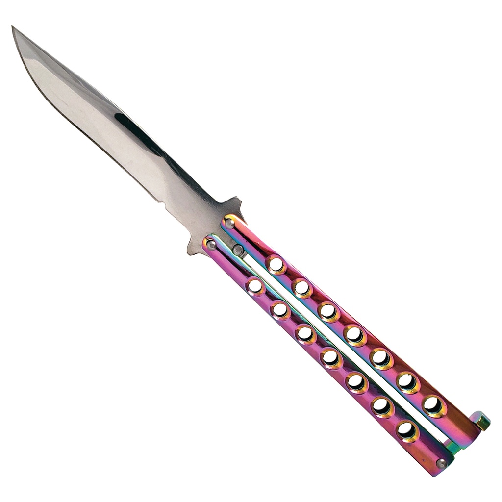 Prism‑Port Balance Butterfly Knife - Rainbow Steel