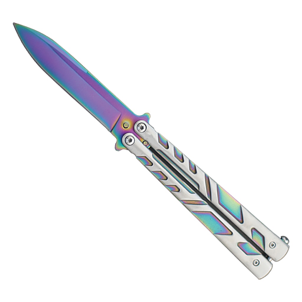 Prism Edge Showpiece Butterfly Knife - Silver & Rainbow