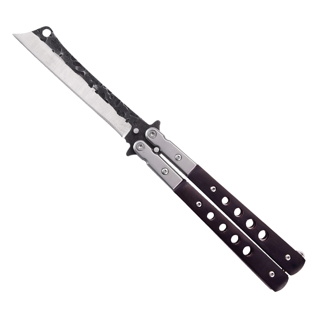 Clever Hammered Edge Butterfly Knife - Black Wood
