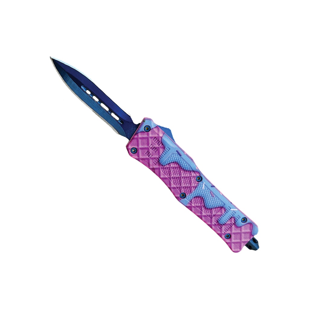 Frosted Waffle Quick-Deploy OTF Knife - Blue Titanium