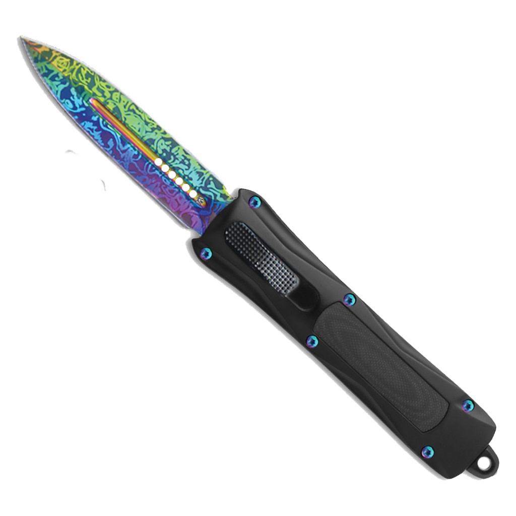Prism Surge Front-Switch OTF Knife - Rainbow Damascus