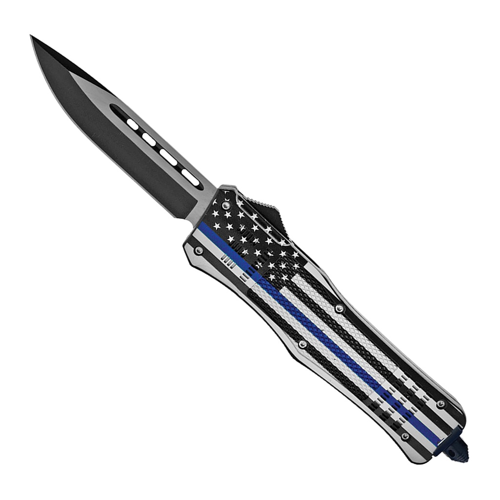 Thin Blue Line Quick-Deploy OTF Knife - Matte Black