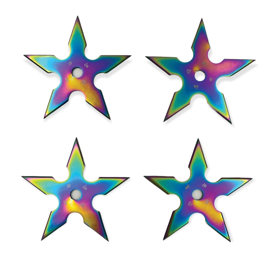 Prismatic NinjaQuartet Precision Throwing Stars - Rainbow Steel