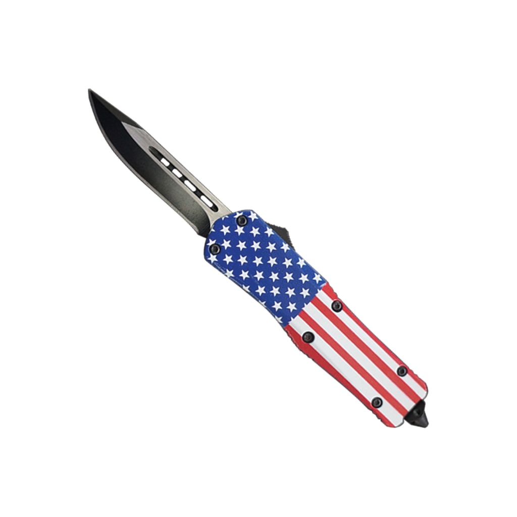 Stars & Stripes Covert Single‑Action OTF Knife - USA Flag Aluminum