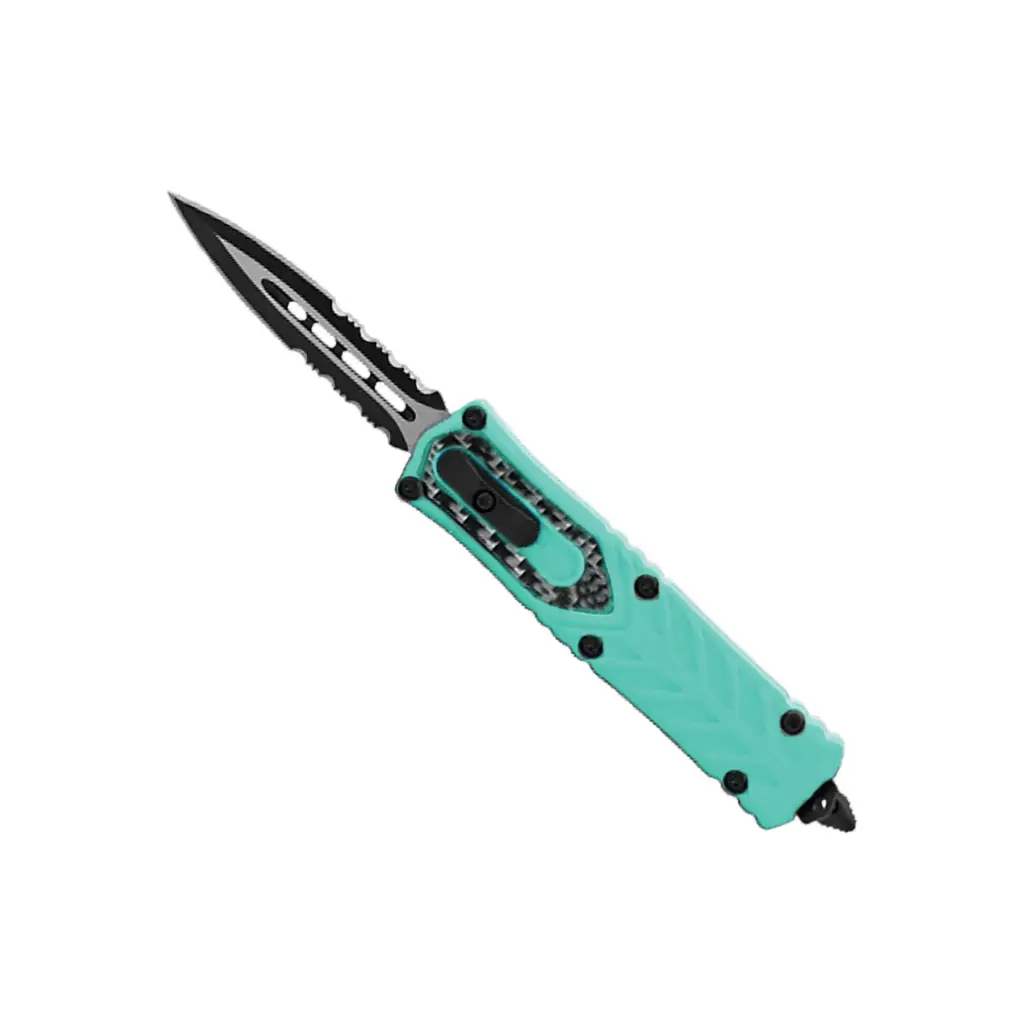 Aqua Vector Double-Action OTF Knife - Turquoise Carbon Fiber