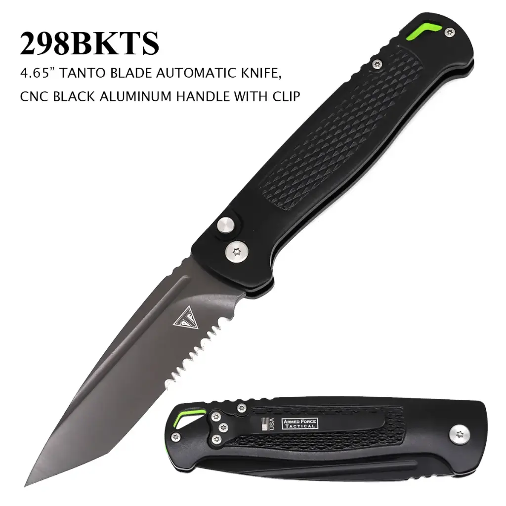 Blackout Sentinel Rapid-Deploy Tanto Automatic Knife - Matte Black Aluminum