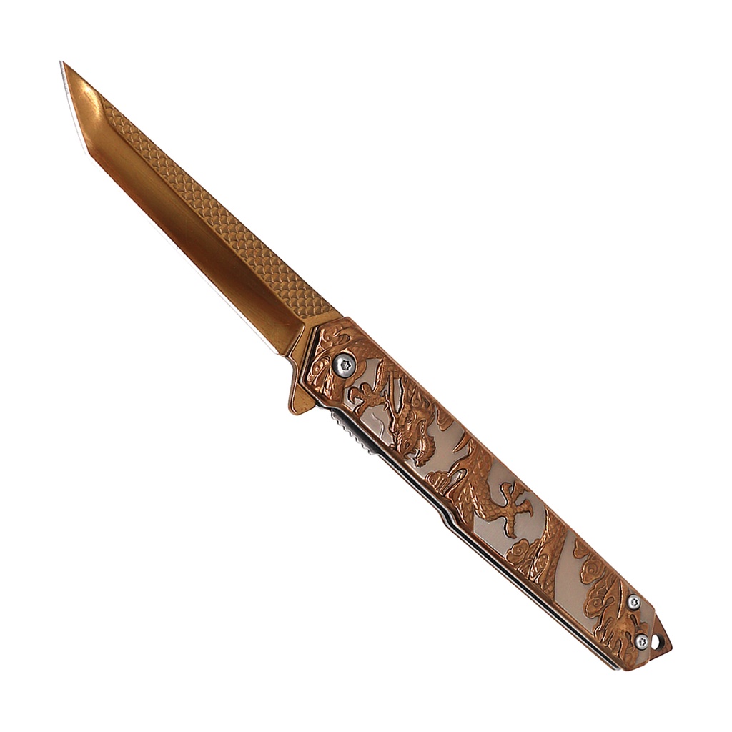 Dragon Ember Quick-Deploy Spring Assisted Knife - Gold Blade
