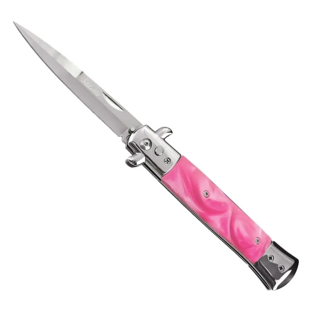 Marble Rose Quick-Click Stiletto Automatic Knife - Pink Marble