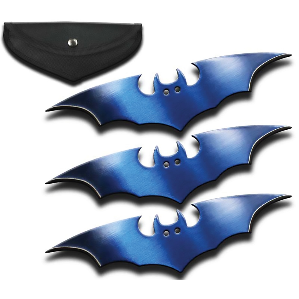 Nightwing Arc Triple Bat Throwing Knives - Electric Blue