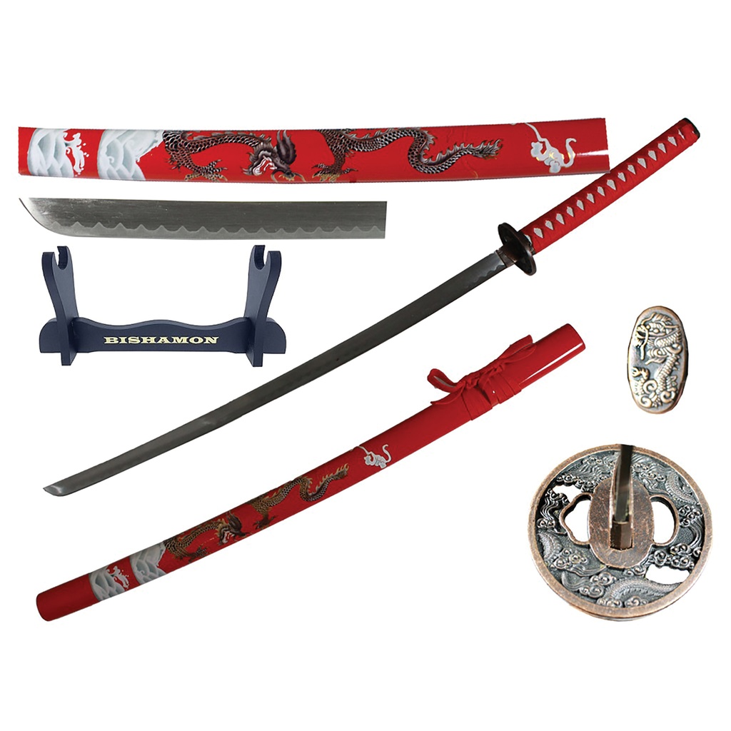 Bishamon Legend Samurai Sword Display Set - Red Dragon