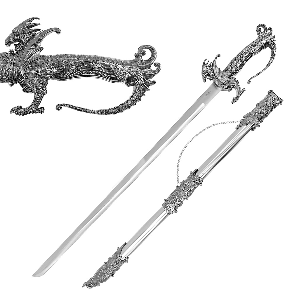 Dragon Throne Display Fantasy Sword - Silver Steel
