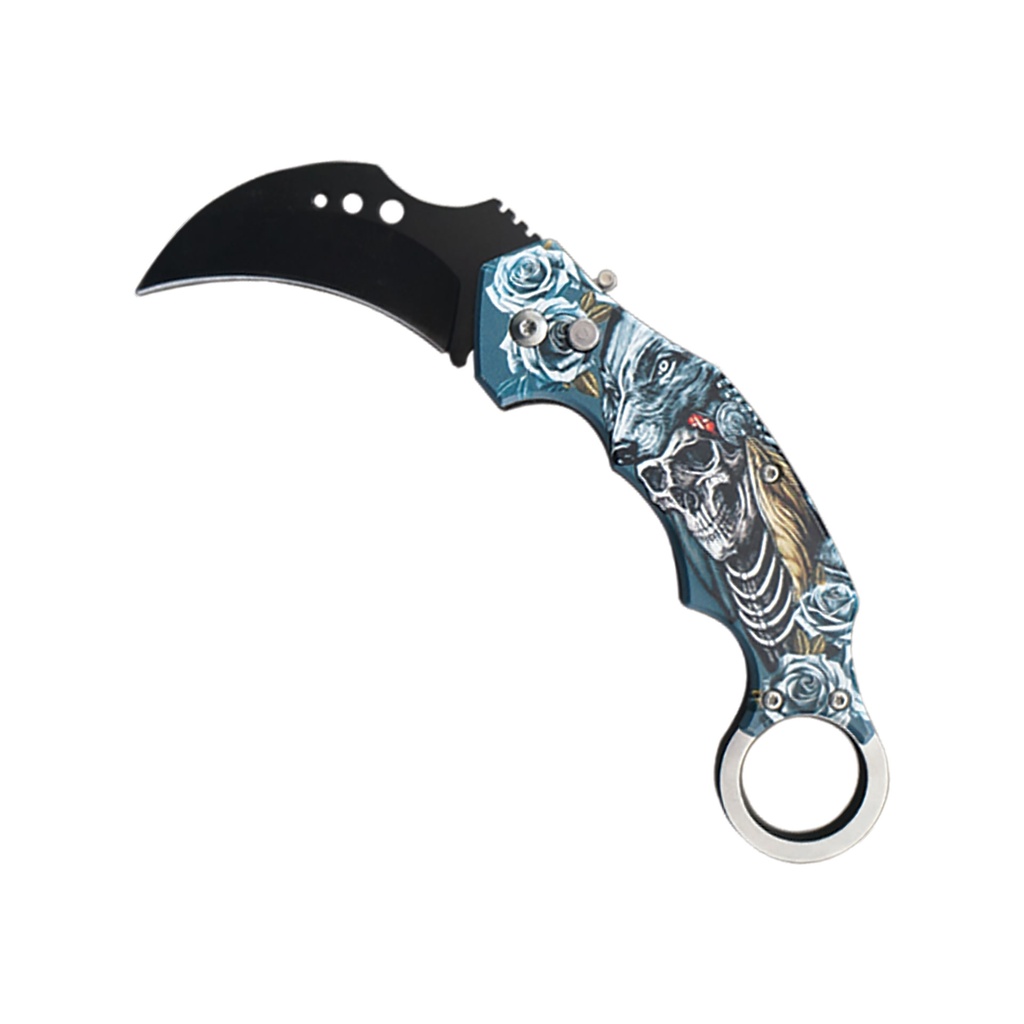 Midnight Bloom Tribal-Skull Automatic Karambit - Matte Black
