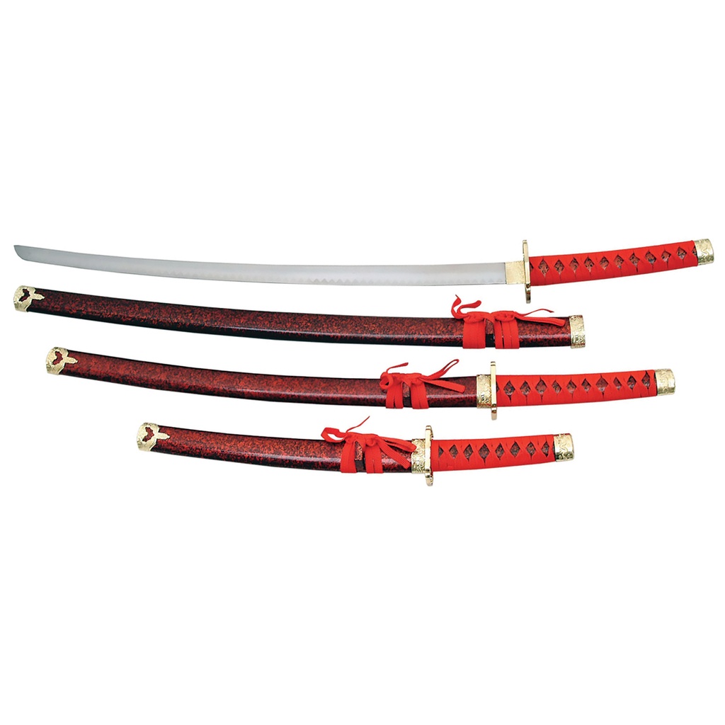 Ruby Marble Trinity Samurai Sword Set - Red Black
