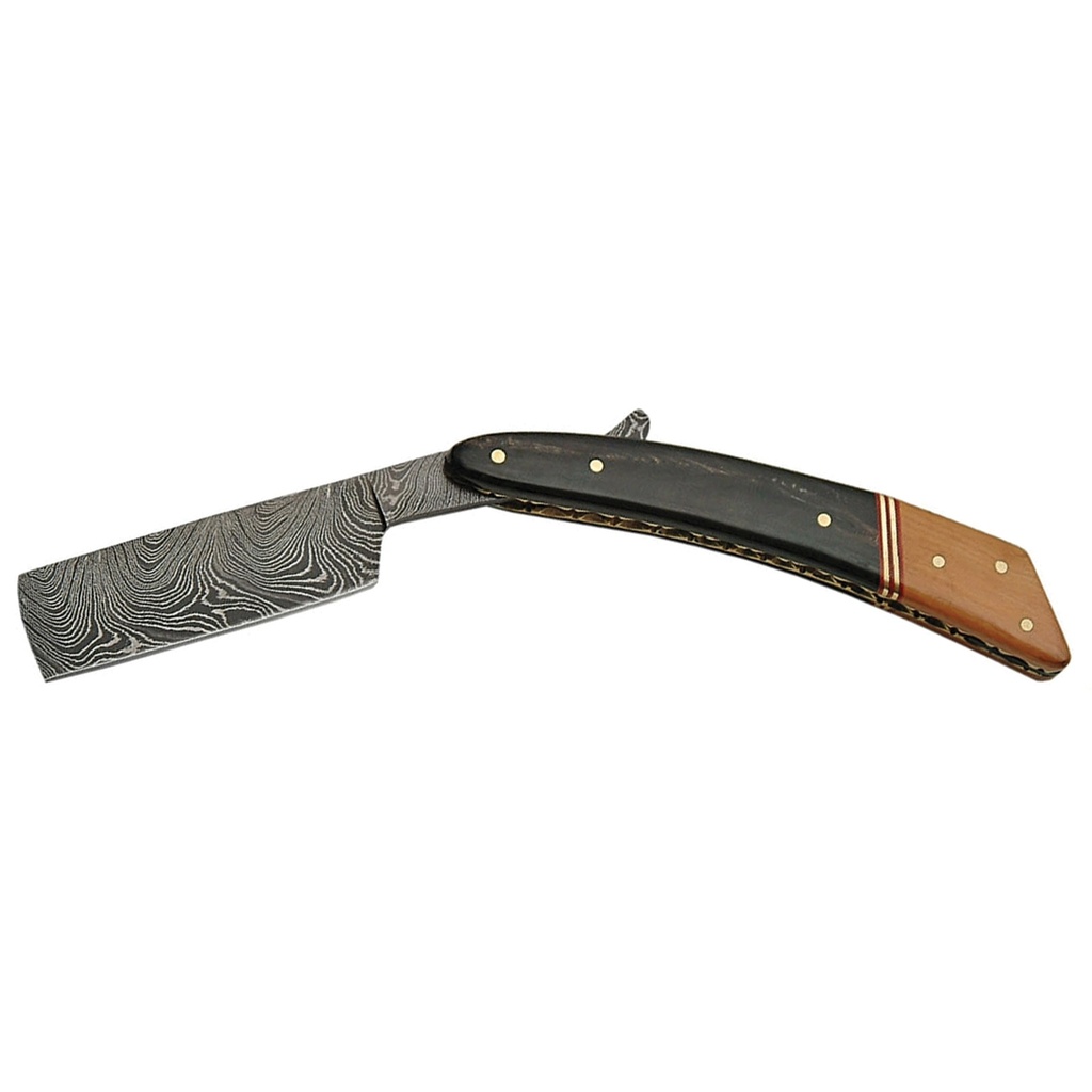 Heritage Edge Damascus Straight Razor - Horn & Walnut