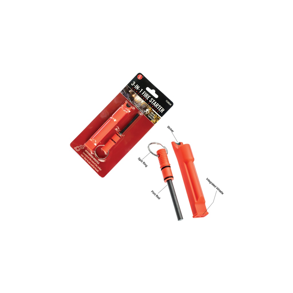 Signal Spark 3-in-1 Survival Whistle Fire Starter - Rescue Orange