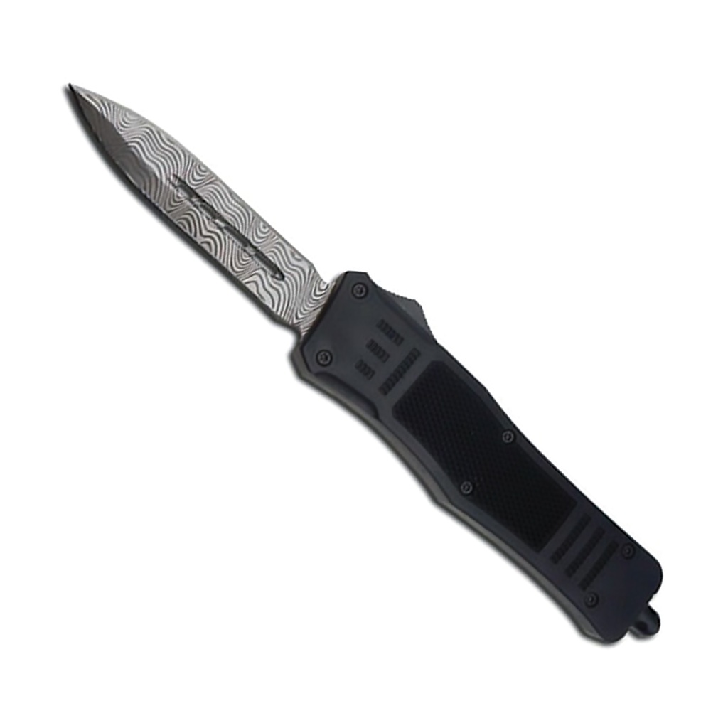 Damascus Flow SwiftStrike OTF Automatic Knife - Black Aluminum