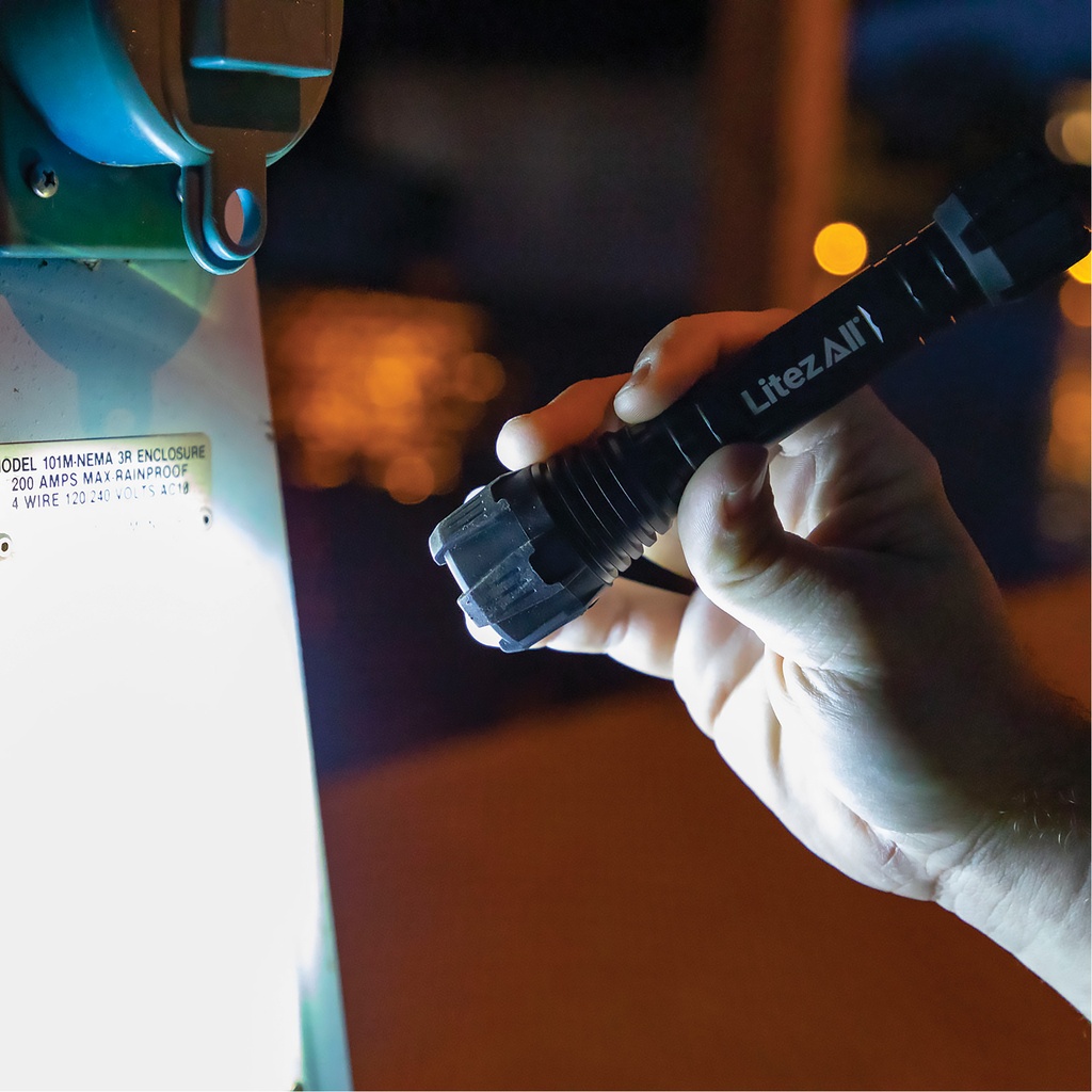 Nearly Invincible Work-Ready Tactical Flashlight - Black Rubber Armor