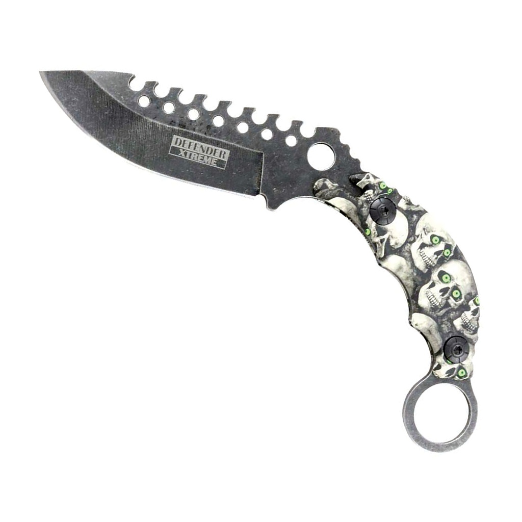 Skull Ring Defender Fixed Blade Knife - Stonewash Steel