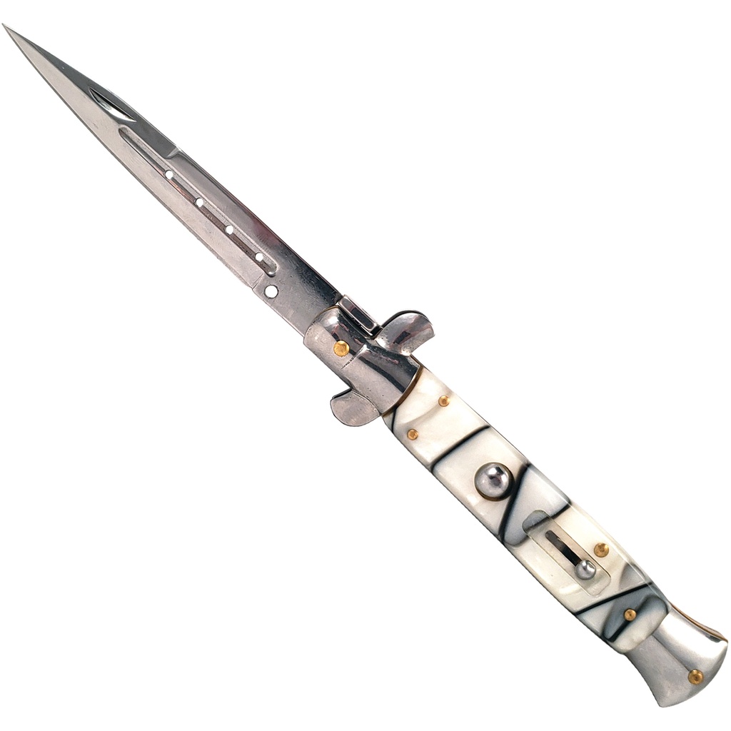 Marble Quillon Classic Stiletto Automatic Knife - White