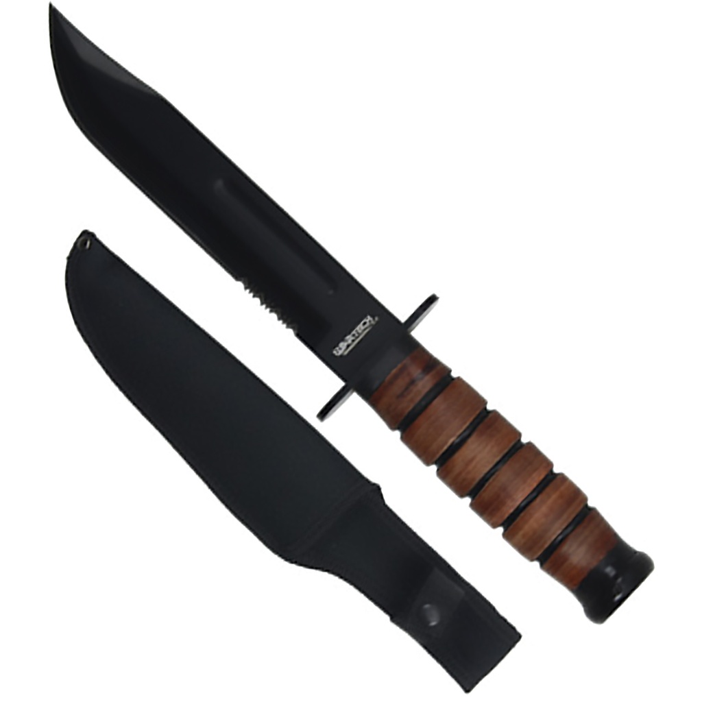 Wilderness Edge Tactical Tracker Knife - Black Blade Leather