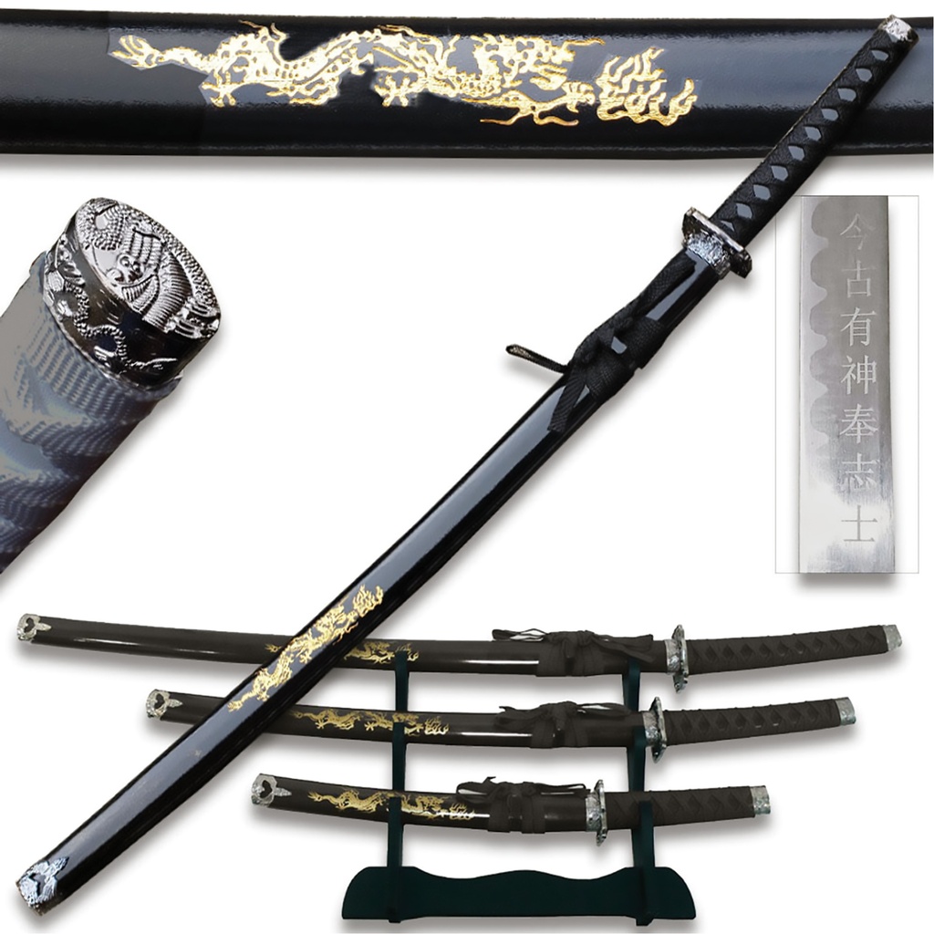 Black Dragon Clan Samurai Sword Set - Gloss Black