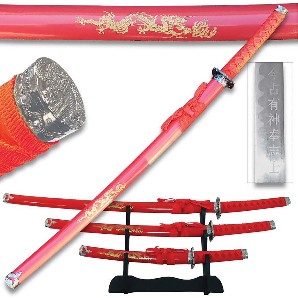Crimson Ancestral Dragon Samurai Sword Set - Red