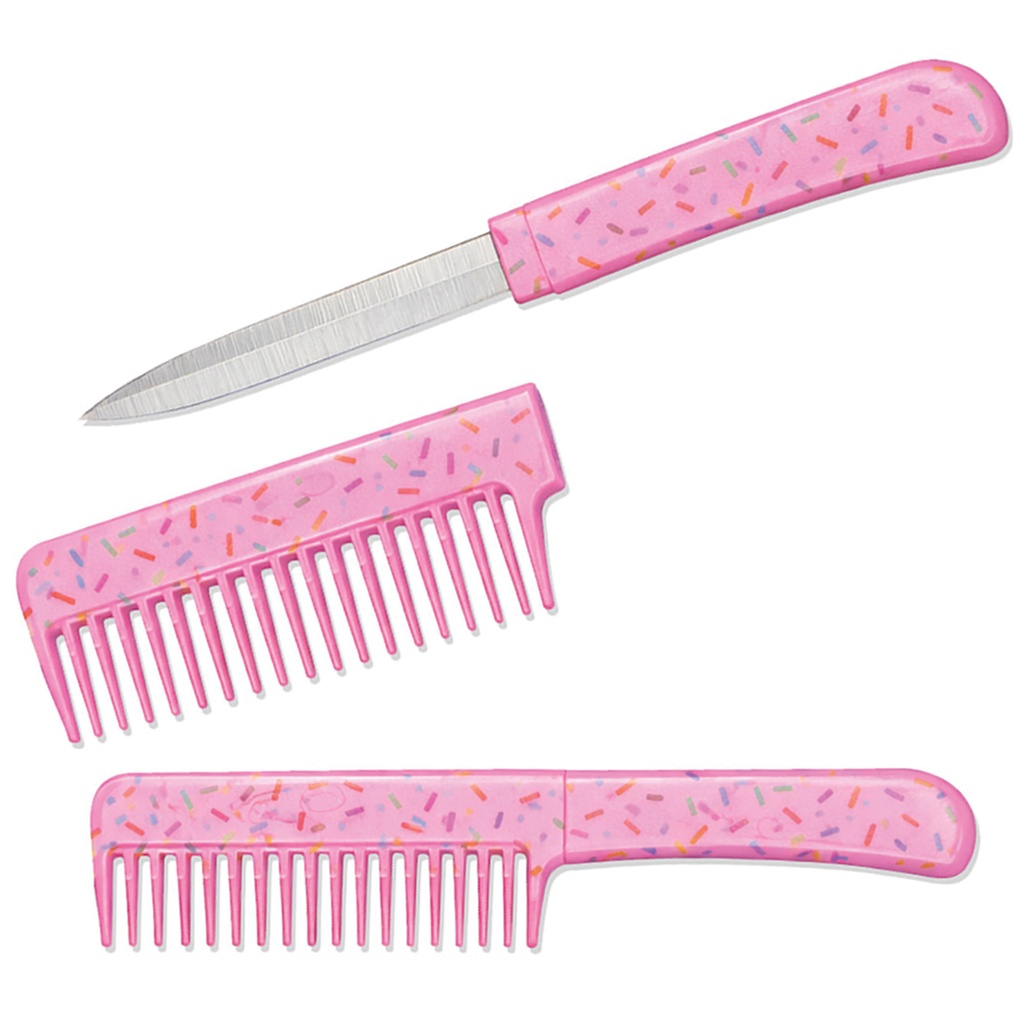 Candy Covert Hidden Fixed Blade Comb Knife - Pink Sprinkles