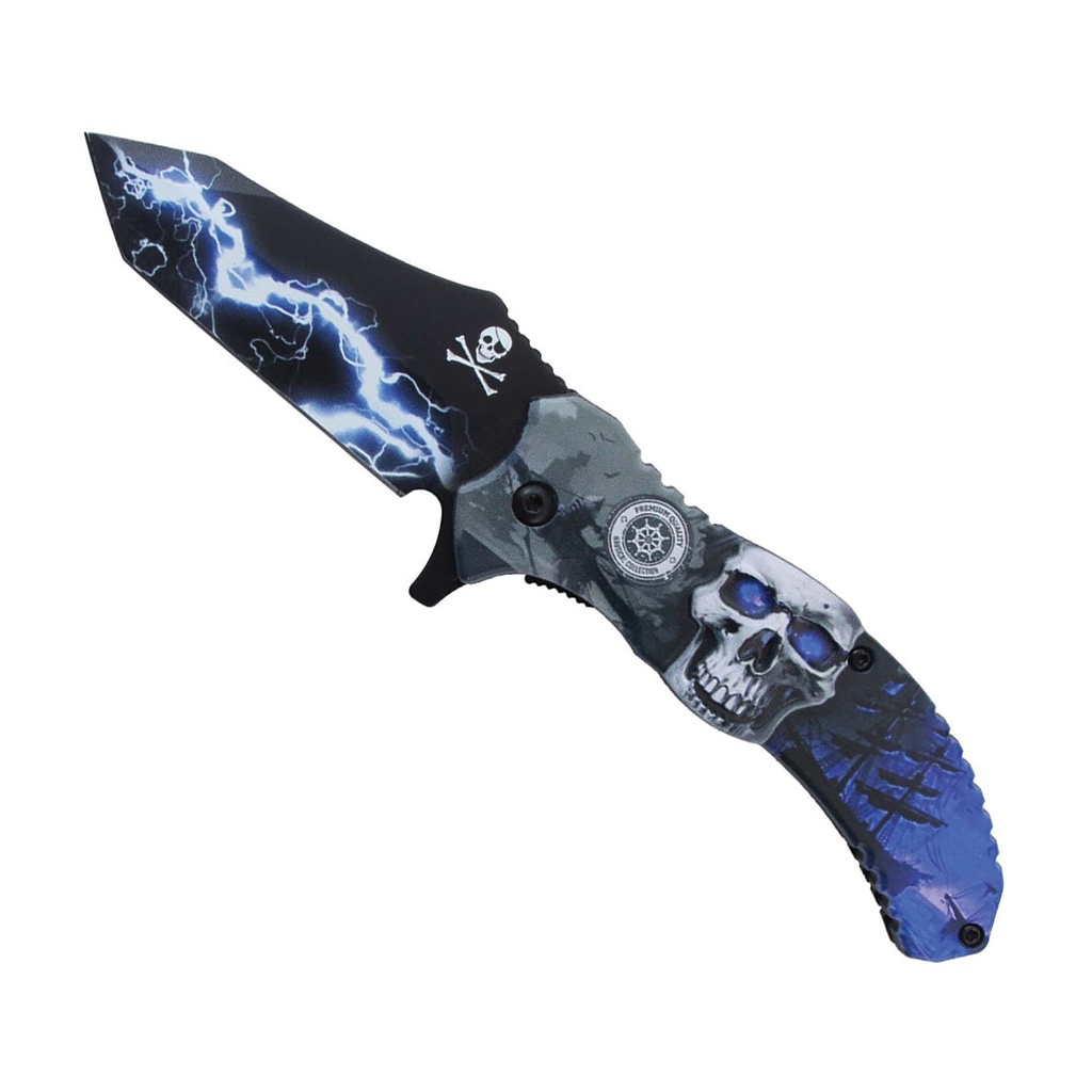 Lightning Revenant Skull Fantasy Folding Knife - Blue