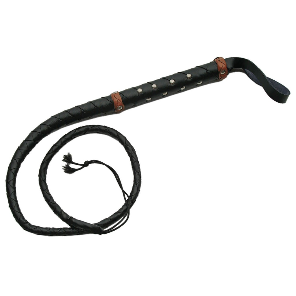 SAMPLE -Arena Grip Studded-Handle Bullwhip - Black Leather