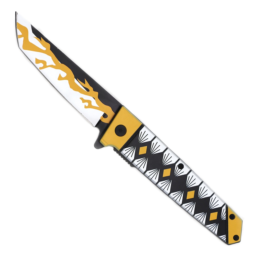 SAMPLE -Tribal Flame Quick-Deploy Spring Assisted Knife - Black/Yellow