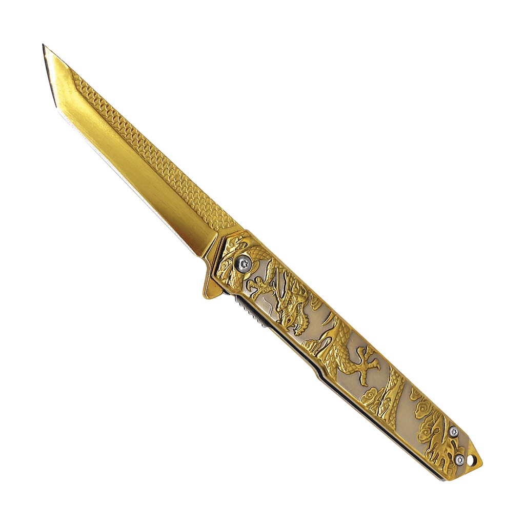 SAMPLE -Golden Dragon Quick-Strike Spring Assisted Knife - Gold Blade