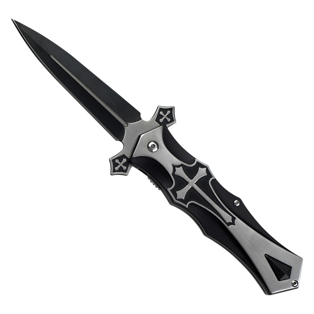 SAMPLE -Night Responder Cross Spring-Assisted Folding Knife - Black Aluminum