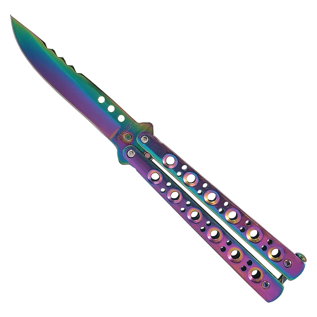 SAMPLE -Prismatic Classic Display-Ready Butterfly Knife - Rainbow Steel