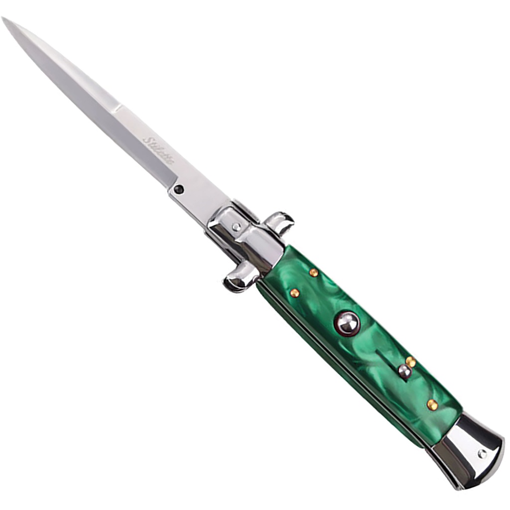 Emerald Quillon Classic Stiletto Automatic Knife - Green Marble