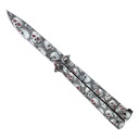 Red-Eyed Skull Grip Butterfly Knife - Matte Silver