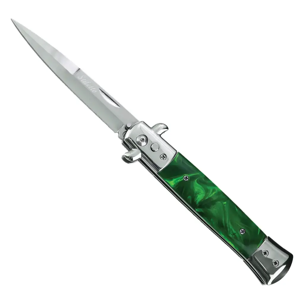 Emerald Quillon Street-Stiletto Automatic Knife - Green Marble