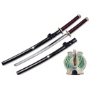 Dual Crest Anime Katana Set - Black Red Gold